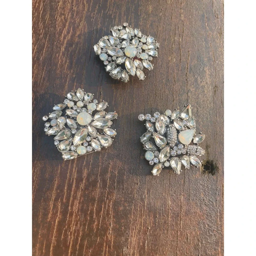 Repurposed Vintage Jewelry Magnets Crystal Rhinestone Set Floral 3 Piece
